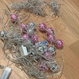Pink and Silver Disco Ball String Lights